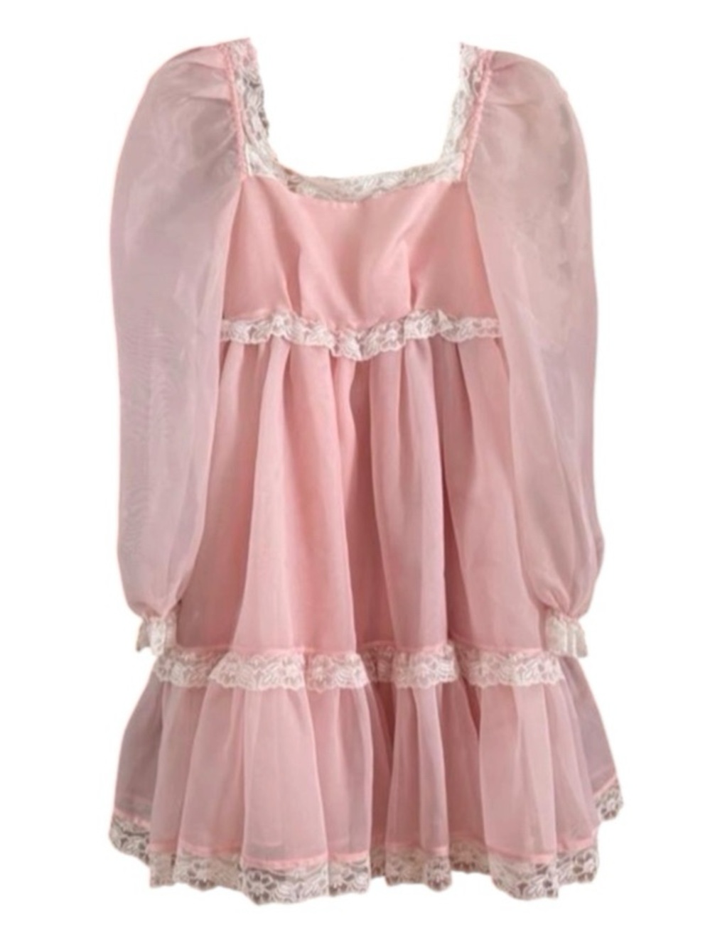Selkie The Dollhouse Dress Light Pink Sheer Sleeves Lace Trim  NWT